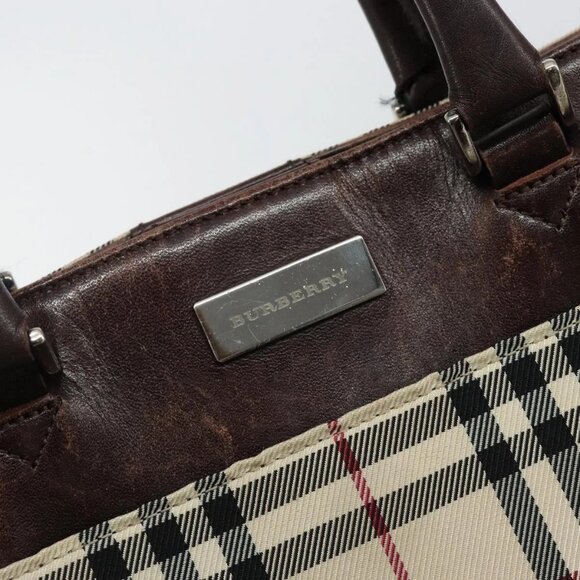BURBERRY Nova Check Hand Bag Canvas Beige Silver Auth - Picture 6 of 15